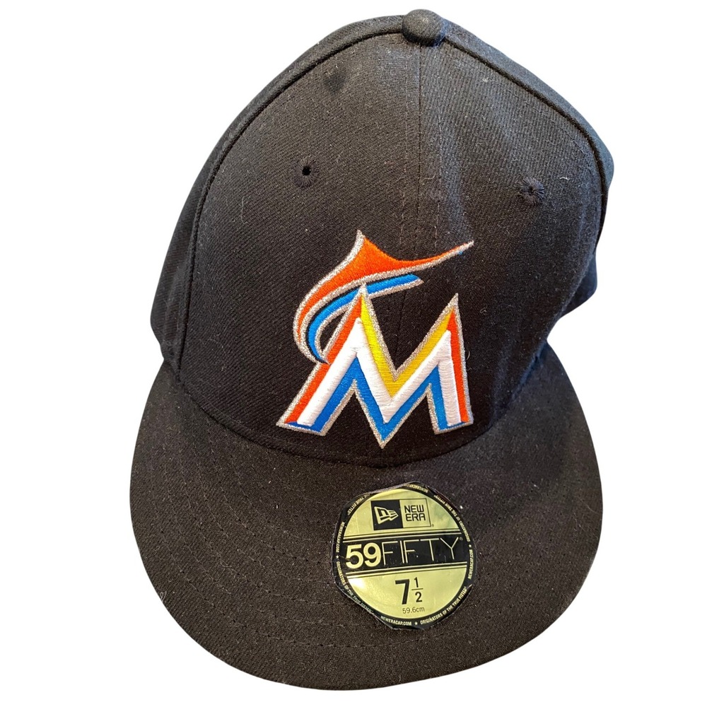 New Era 59FIFTY Miami Marlins MLB Authentic‎ Collection Fitted Hat Black 7 1/2